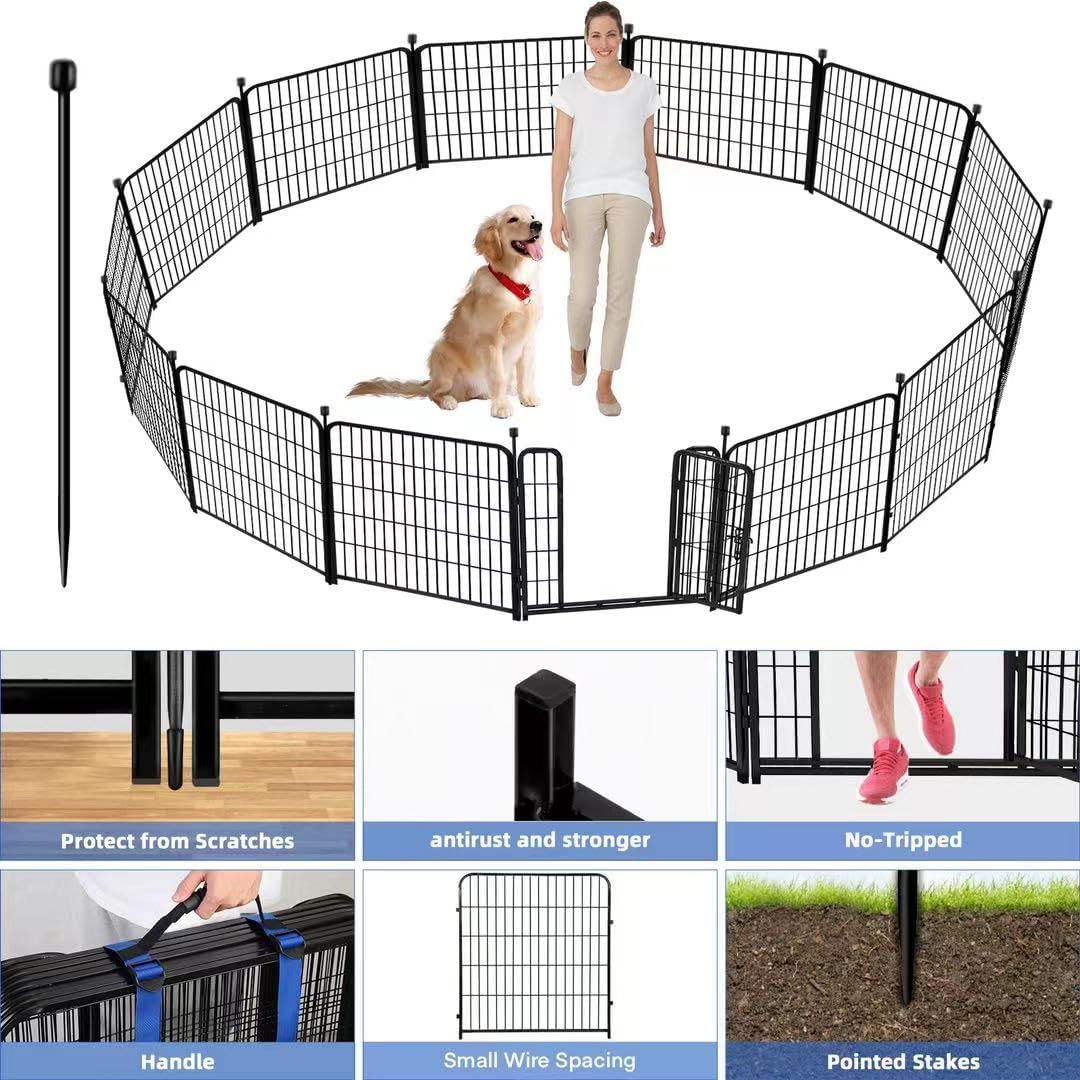ADAVIN Garden Fence with Gate 36 in(H)×31 Ft(L) 14 Panels, Camping Fence, Tall Animal Barrier Fence, Pet Fences for Dogs Outside, Black Metal Decorative Garden Fencing, Flower Bed Fencing