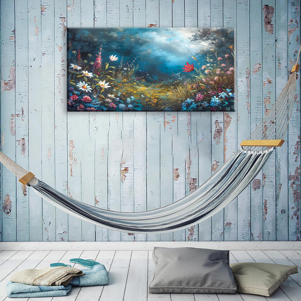 LASMOND Beautiful Colorful Grassland in Forest Landscape Wall Art Decor Artwork for Bedroom (20x40 Inches)