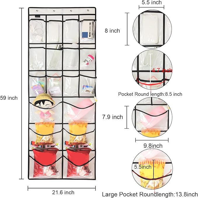2 Pack Extra Large Hanging Crystal Clear Over Door Shoe Organizers, Closet Shoe Rack Organizer, 12+6 Pockets, 8 Hooks, White (59" x 21.6")