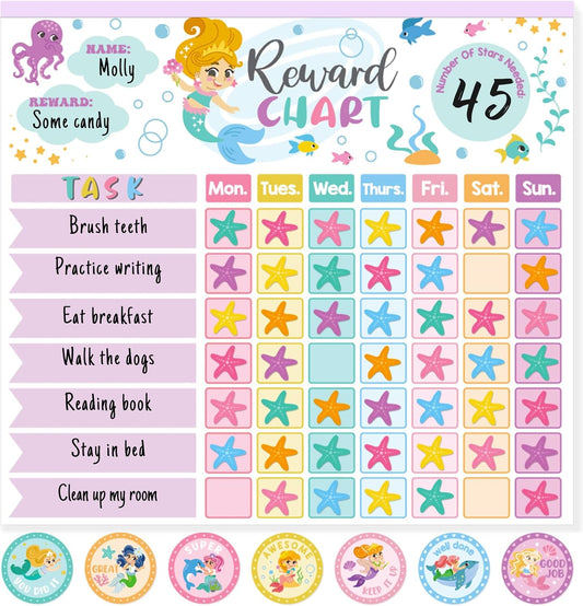 Reward Chart for Kids,Magnetic Behavior Chore Chart for Kids at Home,26 Mermaid Chore Charts,1960 Diamond Stickers,56 Reward Stickers,Incentive Chart to Develop Responsibility and Good Habits,Mermaid