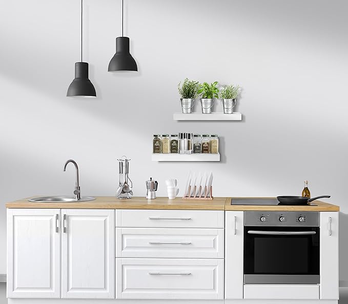 Sorbus Floating Shelves for Wall, Bathroom Shelves Wall Mounted for Kitchen, Bedroom, Bathroom Storage Over Toilet, Hanging Book Shelf for Wall Home Decor Living Room (White, 2 Pack)