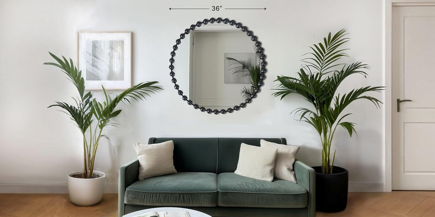 Madison Park Round Mirror, Metal Frame Circle Mirror 36 inch, Wall Art Decor Mounted Hanging for Entryway, Bathroom, hallway, Living Room, Vanity, Marlowe, Black