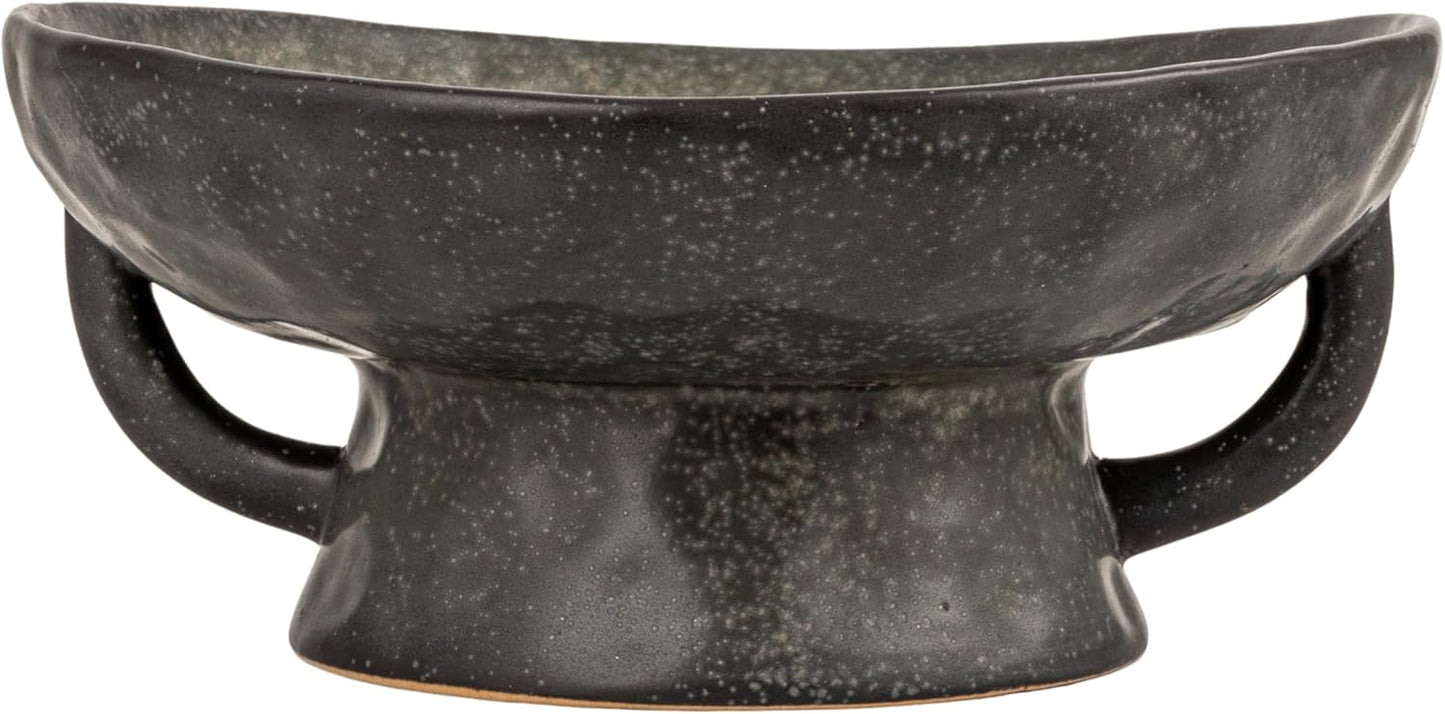 Creative Co-Op Stoneware Footed Pedestal/Bowl with Handles, Reactive Glaze, Black