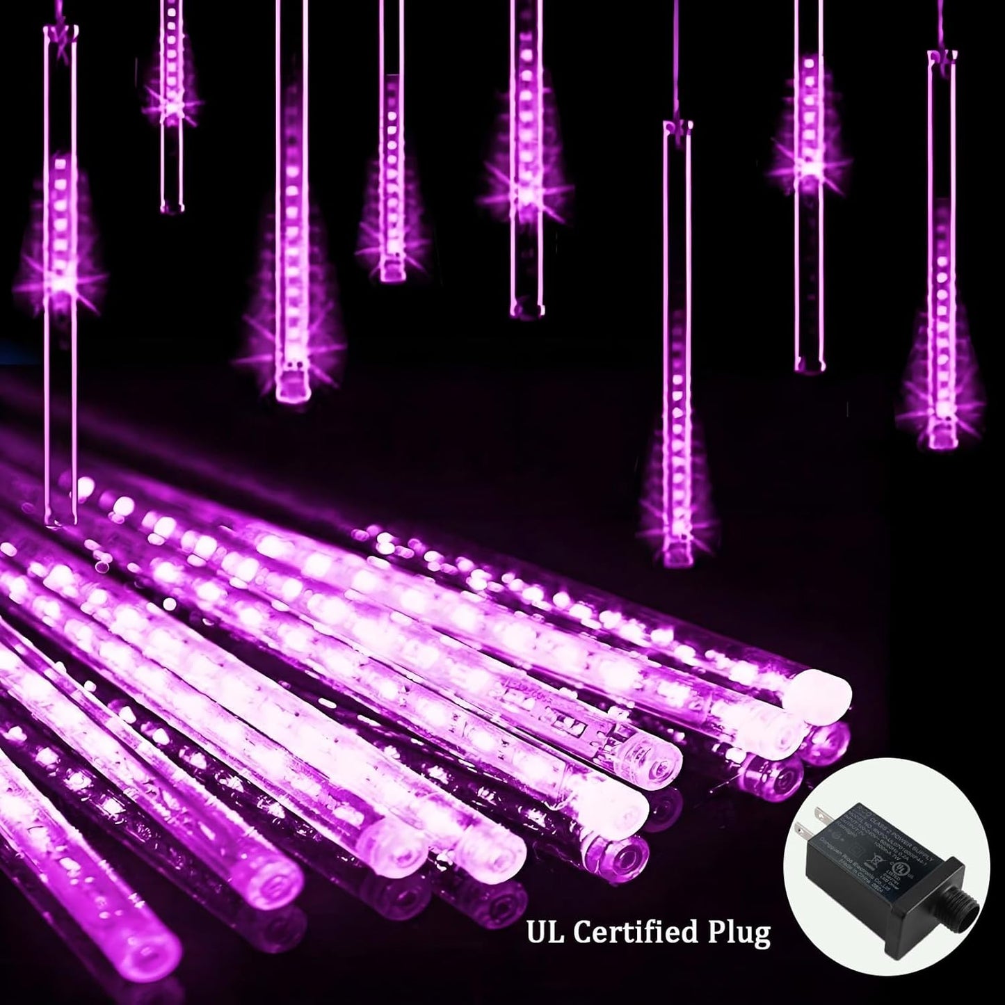 Purple Christmas Lights Outdoor Meteor Shower Lights 8 Tubes 192 LED Falling Rain Dripping Icicle Light for Xmas Christmas Decor Halloween Decorations, Halloween Light Outdoor, UL Plug