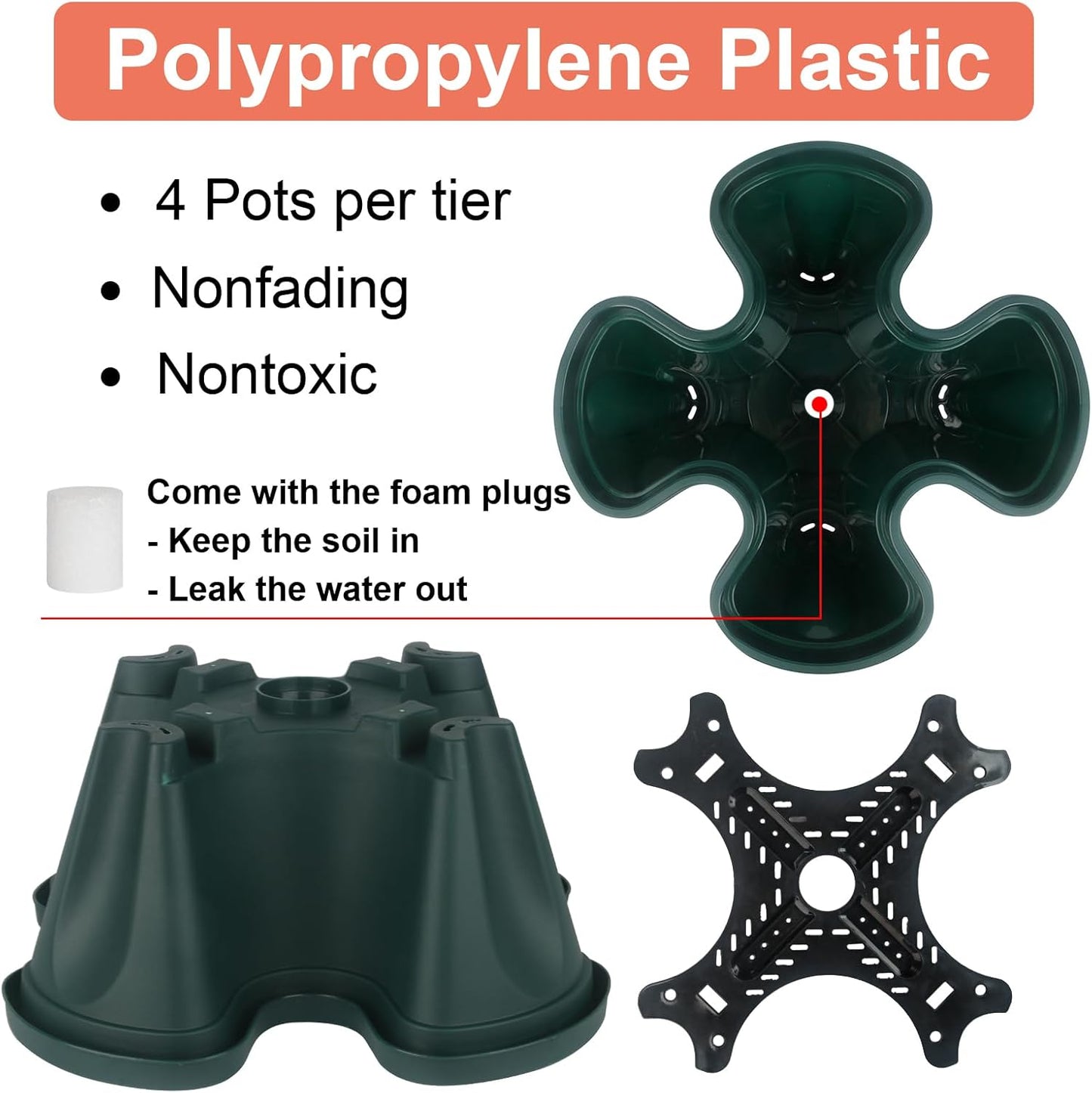 DUNCHATY Stackable Planter, Vertical Strawberry Planter with Garen Tool Set, Indoor/Outdoor 5 Tier Herb Planter Pots for Growing Vegetables and Succulents, Pine Green