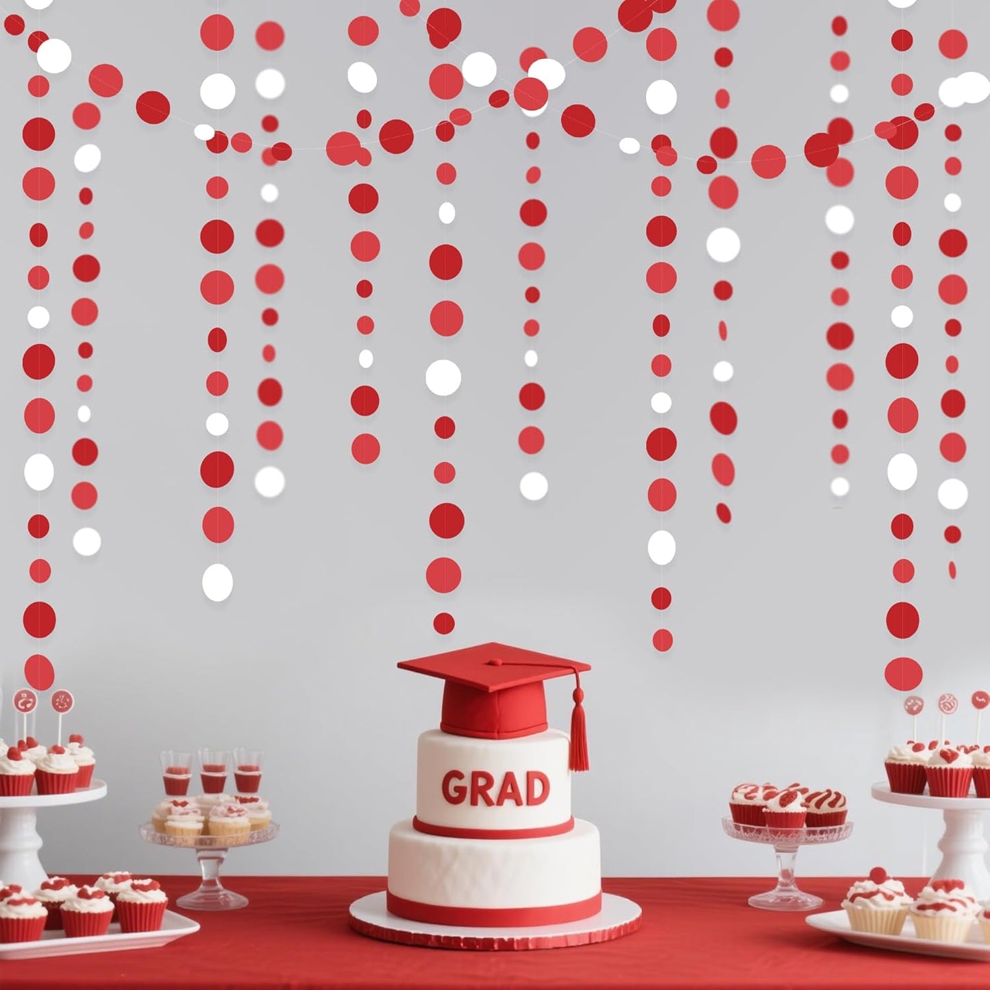 46 Ft Red Party Decorations Polka Dots Garlands Red and White Hanging Paper Circle Dots Streamer for Valentines Anniversary Birthday Graduation Wedding Christmas Holiday Bridal Shower Party Supplies