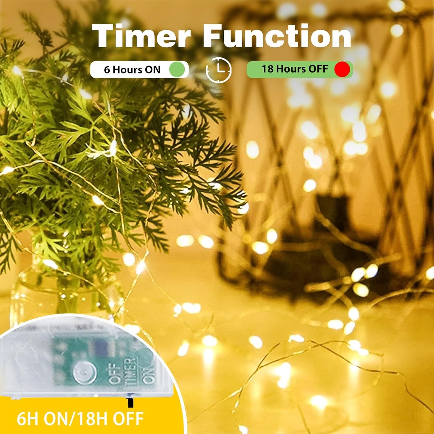 6-Pack Fairy Lights Battery Operated with Timer, Waterproof 16FT 50 LED String Lights Indoor Outdoor, Cuttable Starry Fairy Lights for Christmas Home Bedroom Wedding DIY Centerpiece Decor (Warm White)