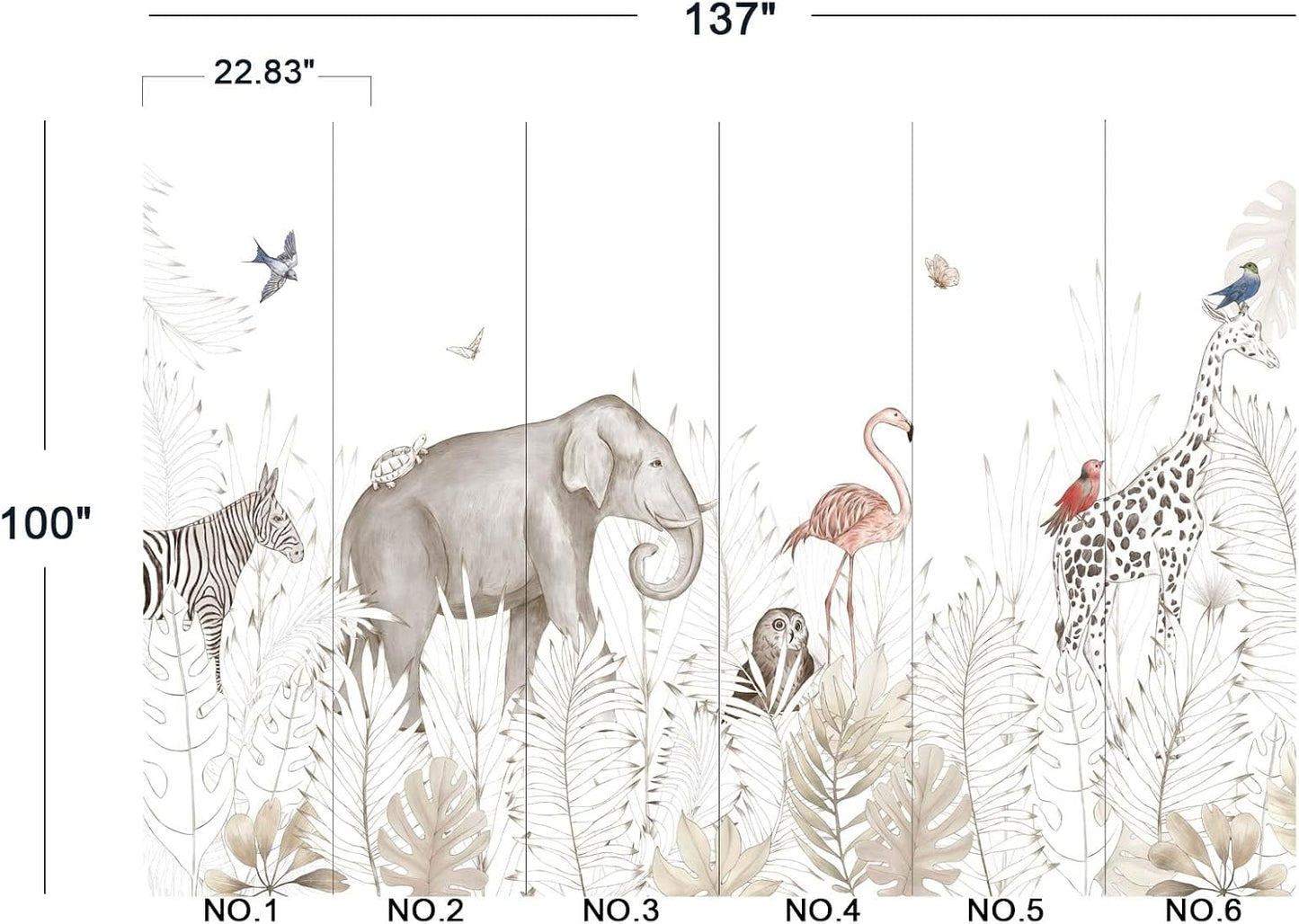 Elephant Zebra Animal Nursery Wallpaper Wall Mural 137" x 100"