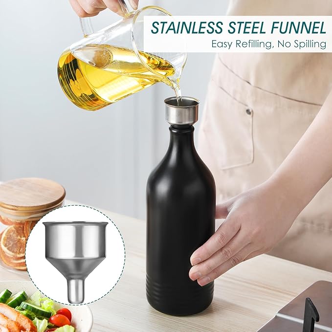 vancasso 20 Oz Ceramic Olive Oil Dispenser Bottle, Bottle Dispenser with Spout and Funnel for Kitchen,Suitable for Oil, Vinegar, Coffee Syrups & Other Liquids，BK
