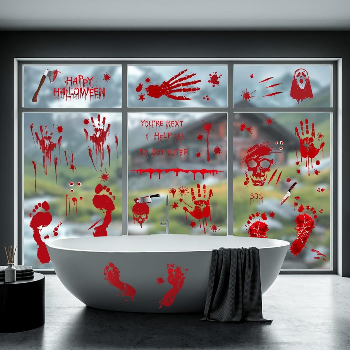 Halloween Decorations 165 PCS, 8 Sheets Bloody Handprint Footprint Halloween Wall Decal Floor Window Stickers,10 Sheets Wound Tattoo Stickers, Scary Party Decorations Window Stickers