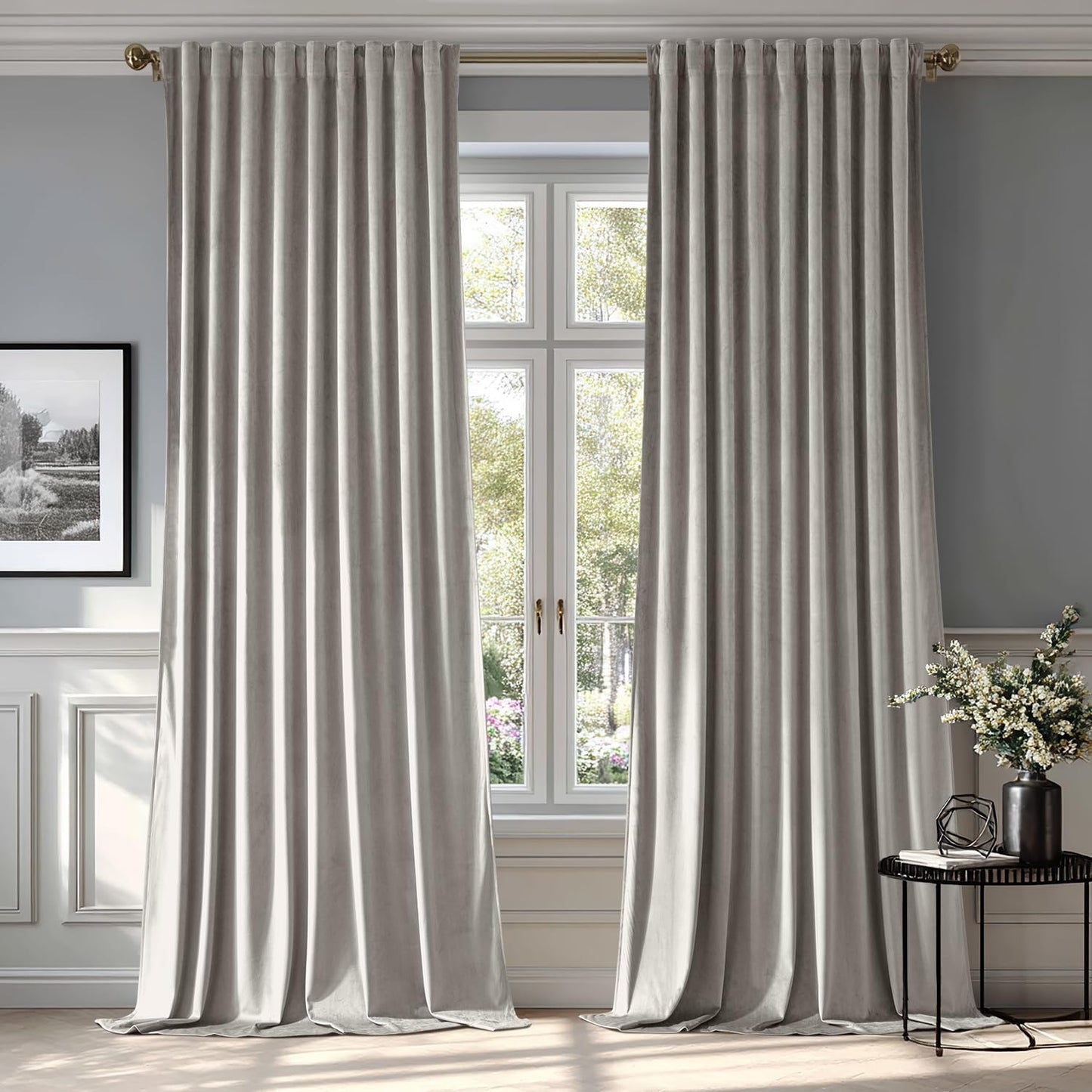 MIULEE Silver Gray Velvet Curtains 84 inches 2 Panels - Luxury Room Darkening Window Drapes for Bedroom Living Room Thermal Insulated Super Soft Blackout, Back Tab Rod Pocket Pinch Pleated, W52 x L84