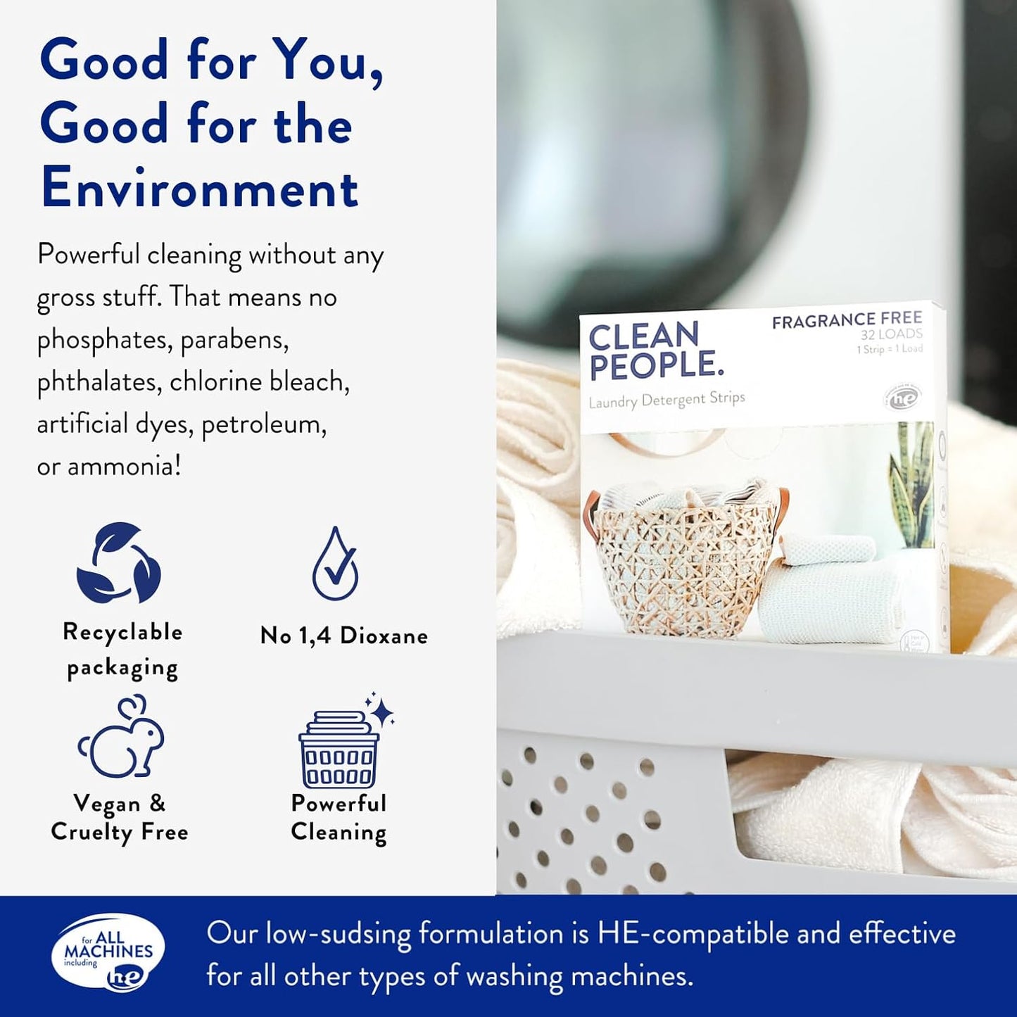 The Clean People Laundry Detergent Sheets - Laundry Soap - Ultra Concentrated, Recyclable Packaging, Stain Fighting - Spring Scent, 96 Pack