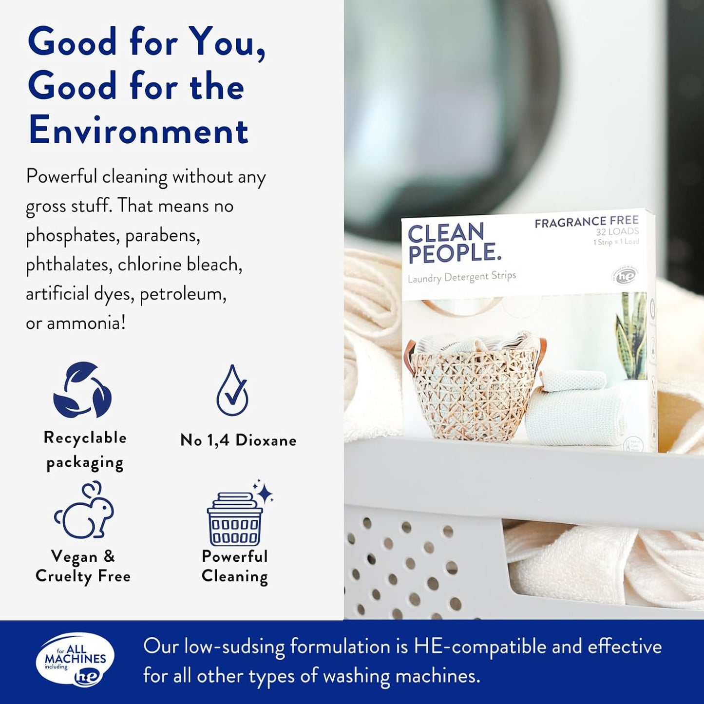The Clean People Laundry Detergent Sheets - Laundry Soap - Ultra Concentrated, Recyclable Packaging, Stain Fighting - Fresh Scent, 96 Pack