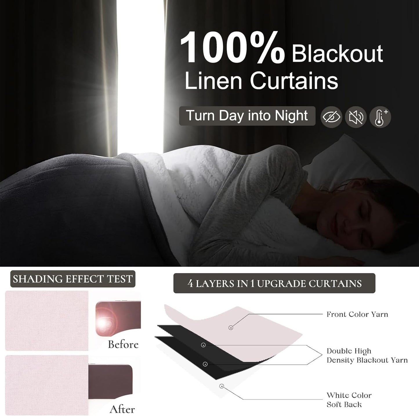 Baby Pink Linen Nursery Curtains 2 Panels Pinch Pleated 102 Inches Long, Thermal Blackout Curtains White Backing Princess Room Darkening Drapes Fabric Thick for Bedroom Windows Treatment(40"Wx102"L)