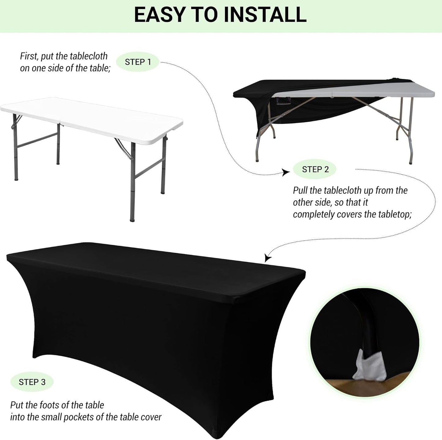 Obstal 6ft Stretch Spandex Table Cover for Standard Folding Tables - Universal Rectangular Fitted Tablecloth Protector for Wedding, Banquet and Party, 72L x 30W x 30H Inches, Stamping Silver, 2pc