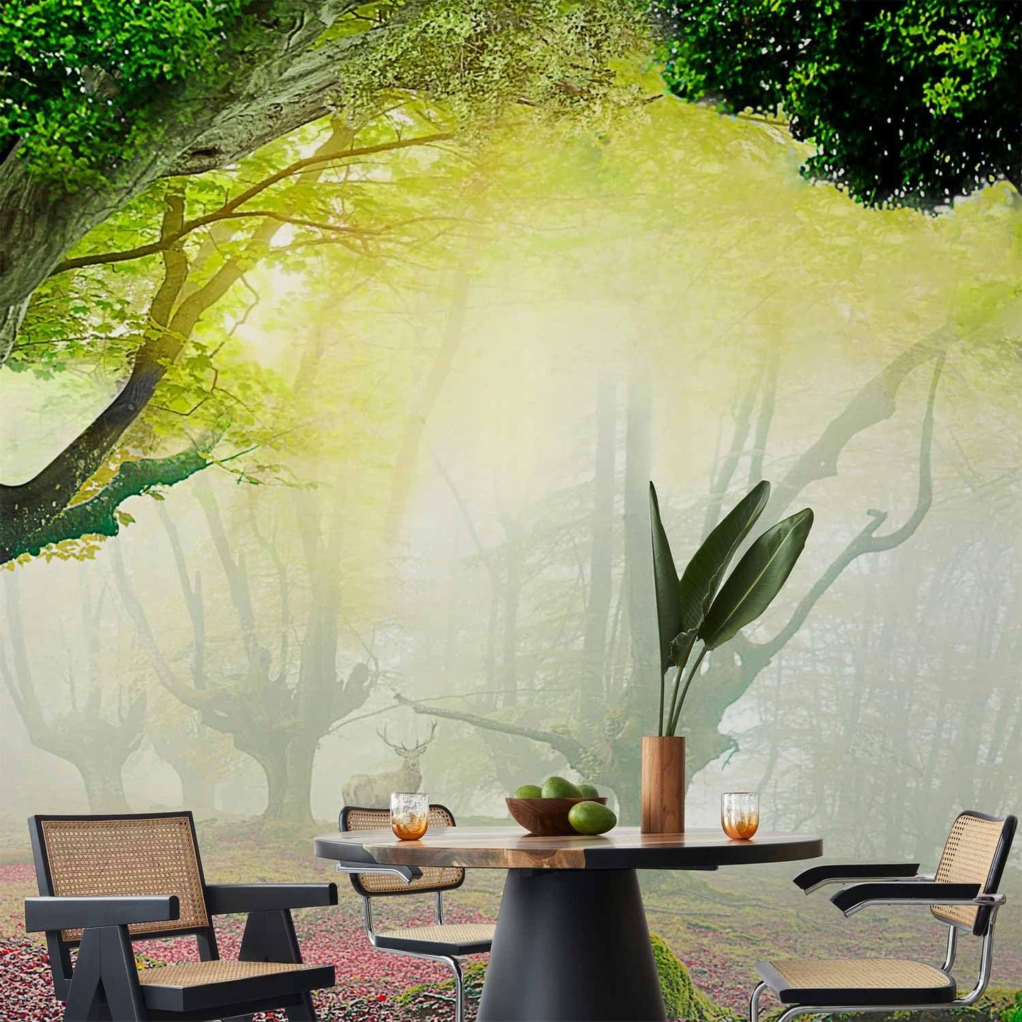 artgeist Premium Wall Mural Nature 216x98 in - Non-Woven Photo Wallpaper Art Print Fleece Wall Mural Decoration Poster Forest Trees Deer n-A-10067-a-a