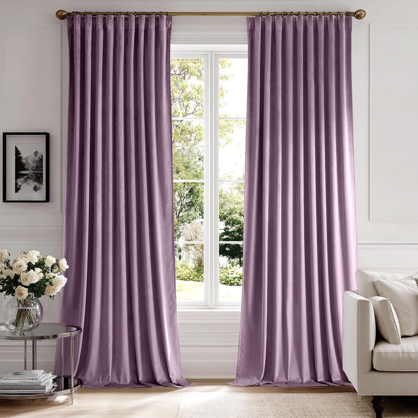 MIULEE Lavender Velvet Curtains 84 inches 2 Panels - Luxury Room Darkening Window Drapes for Bedroom Living Room Thermal Insulated Super Soft Blackout, Back Tab Rod Pocket Pinch Pleated, Purple