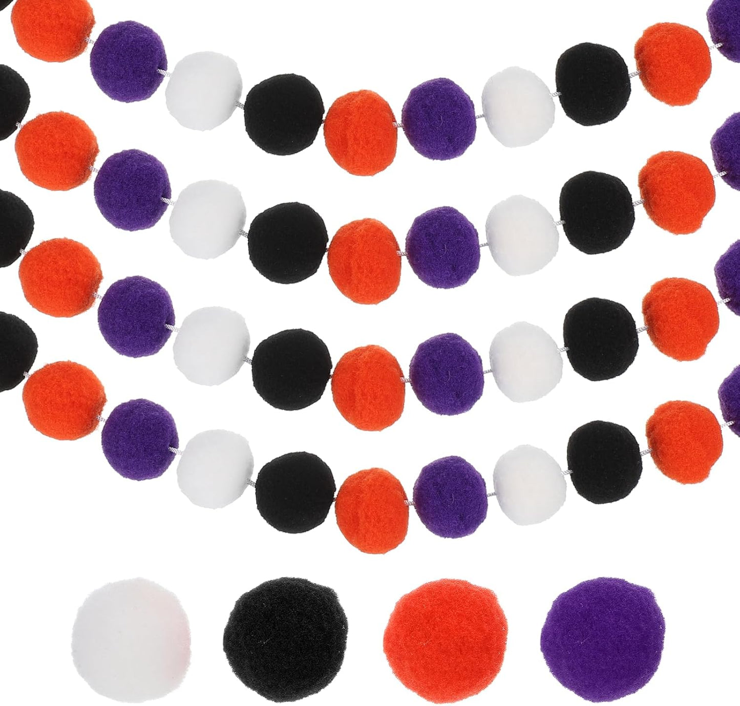 PATIKIL 26Ft Pom Pom Garland Decorations, 4Pcs Colorful Felt Ball Garland Banner Cute Rainbow Pompom Hanging Decorations for Tree Ornaments Homes Decor, Orange/Black/Purple/White