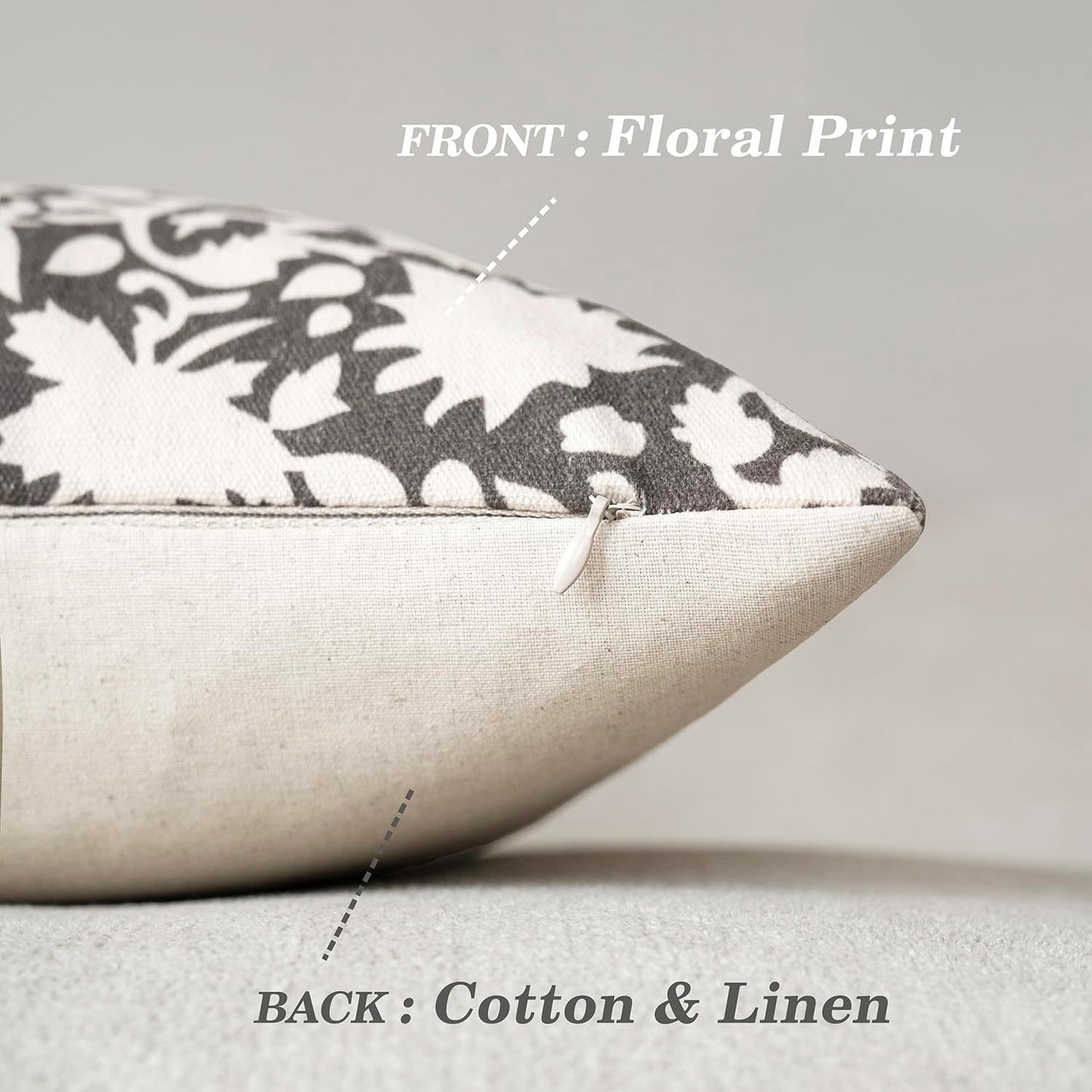 Foindtower Set of 2 Decorative Neutral Floral Throw Pillow Covers Accent Farmhouse Cushion Covers Boho Lumbar Pillowcase for Couch Sofa Bedroom Living Room Home Decor Outdoor,12×20 Inch,Rustic Gray