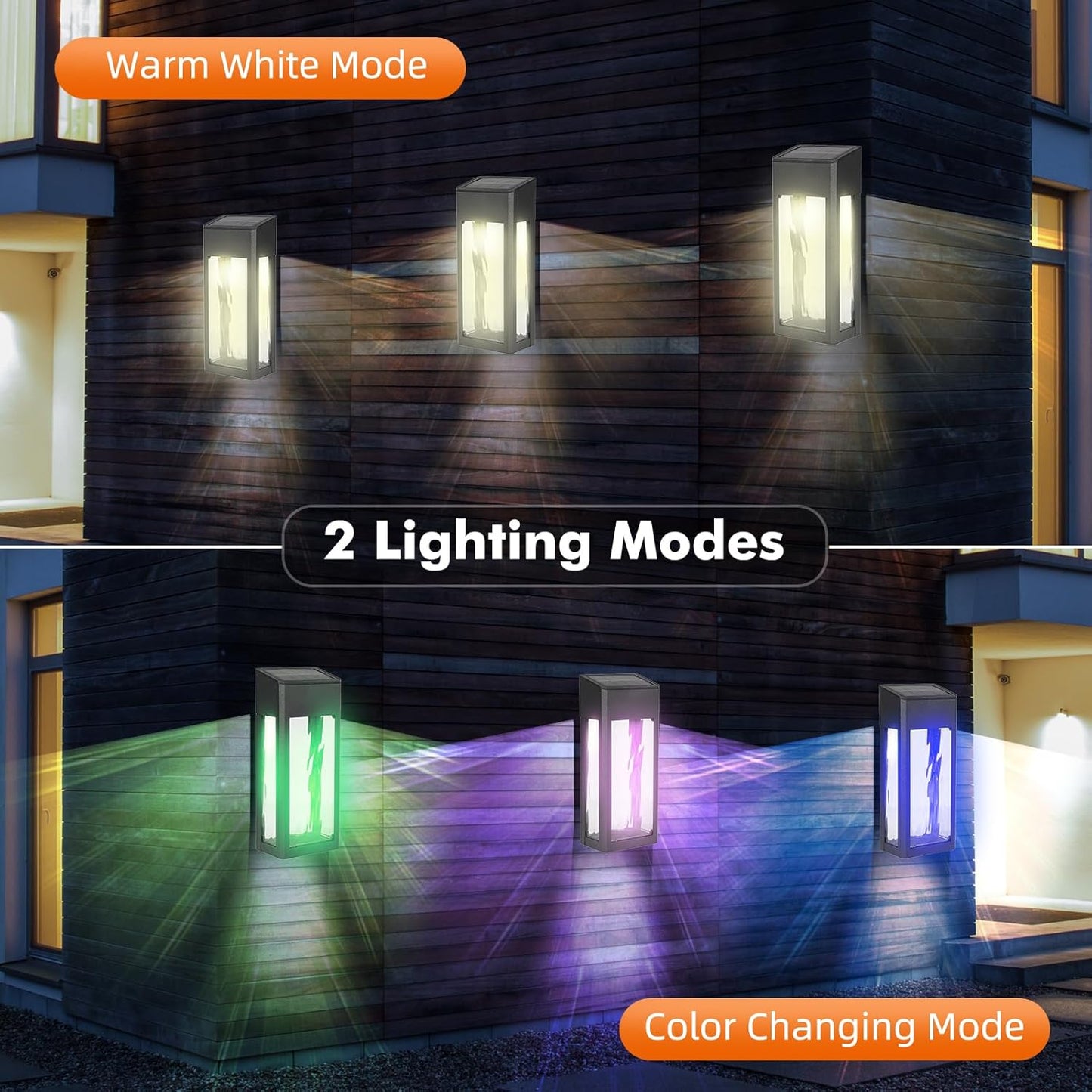 Solar Outdoor Lights, 4 Pack Textured Glass Solar Wall Lights for Yard, Fence, Porch and Garage with 2 Modes, Body in Aluminum and Waterproof