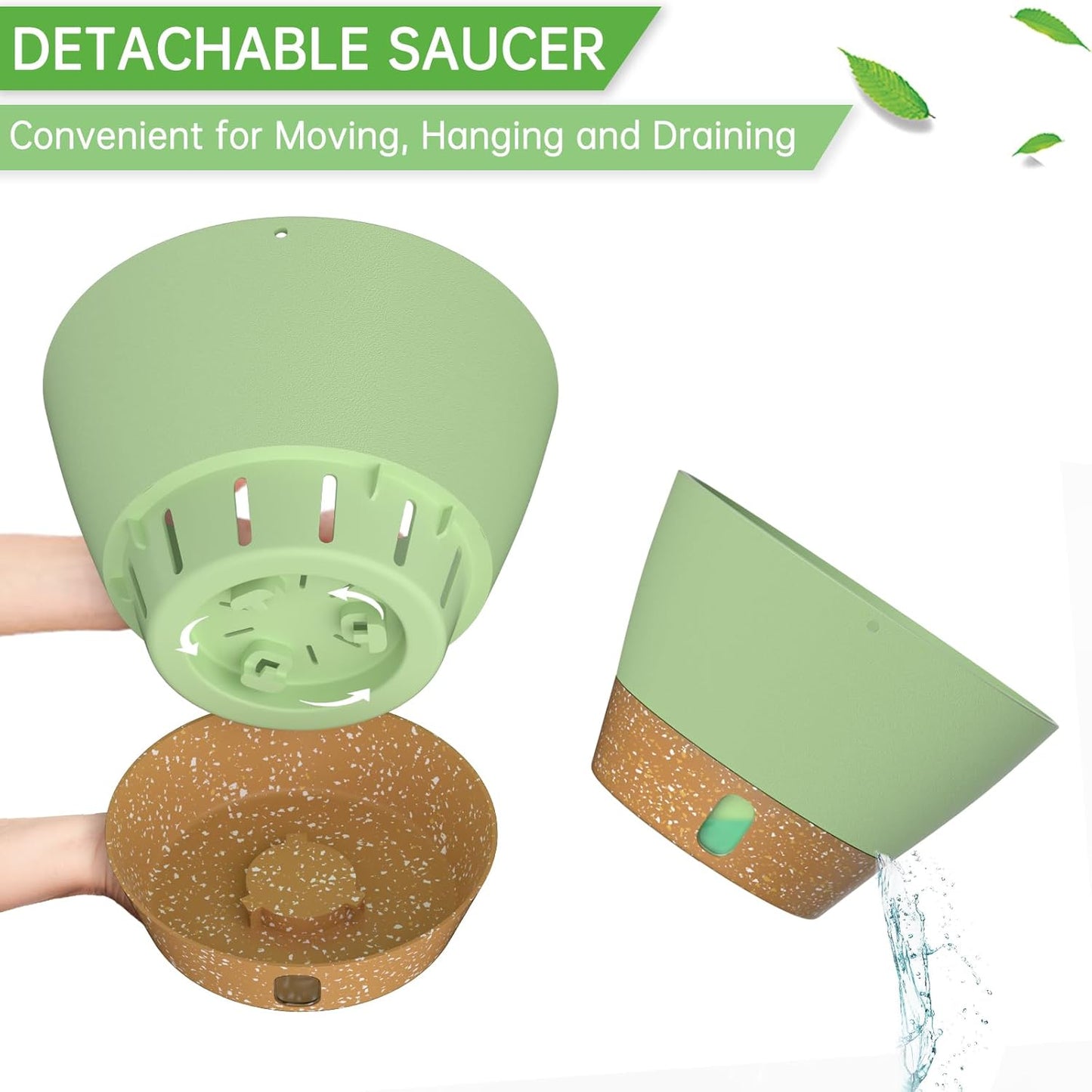 ZMTECH 8 Inch Hanging Planters for Indoor Plants, Hanging Baskets for Plants Outdoor with Visible Water Level, Hanging Flower Pots with Drainage Holes & Removable Tray(2 Pack, Green)