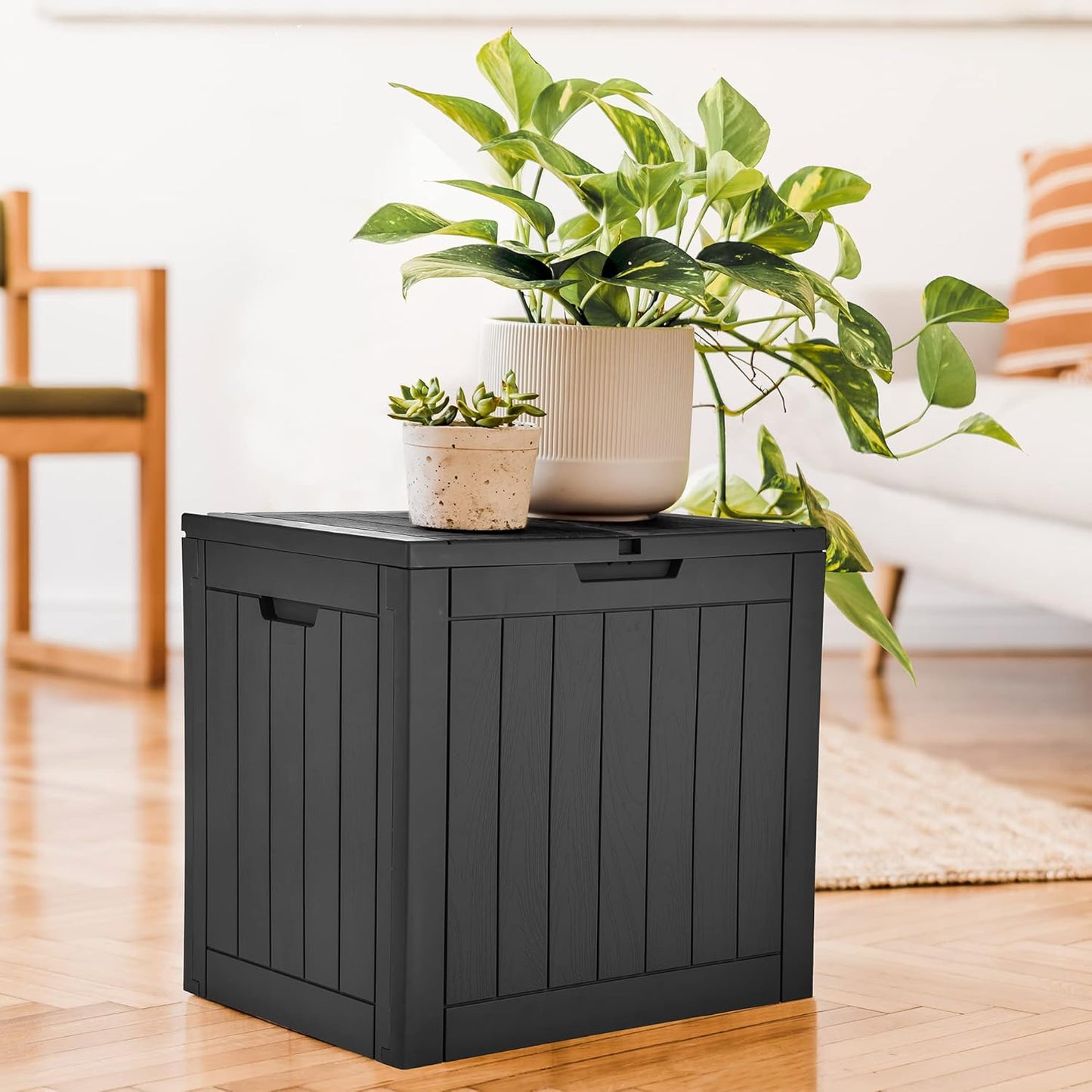 YITAHOME 31 Gallon Outdoor Storage Deck Box, Waterproof Resin Package Delivery and Storage Box with Lockable Lid for Patio Furniture Cushions, Pool Accessories, Garden Tools, Black