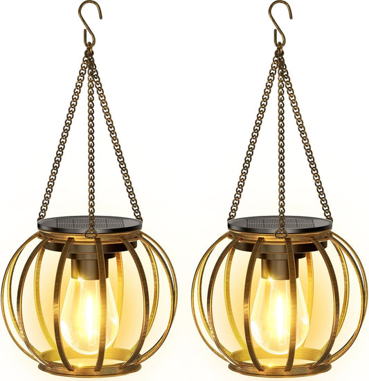 KOOPER Solar Lanterns Outdoor Waterproof, Upgraded Bronze Metal Hanging Solar Lights Outdoor Lanterns, Brighter Auto On/Off Outdoor Hanging Lantern for Yard Patio Pathway Porch Garden Decor 2 Pack