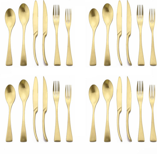 Luxury 18/10 Stainless Steel Matte Champagne gold Cutlery Flatware Set - Utensil Set Steak Spoons and Forks Knife Silverware Set,Service for 4 (24-Piece)