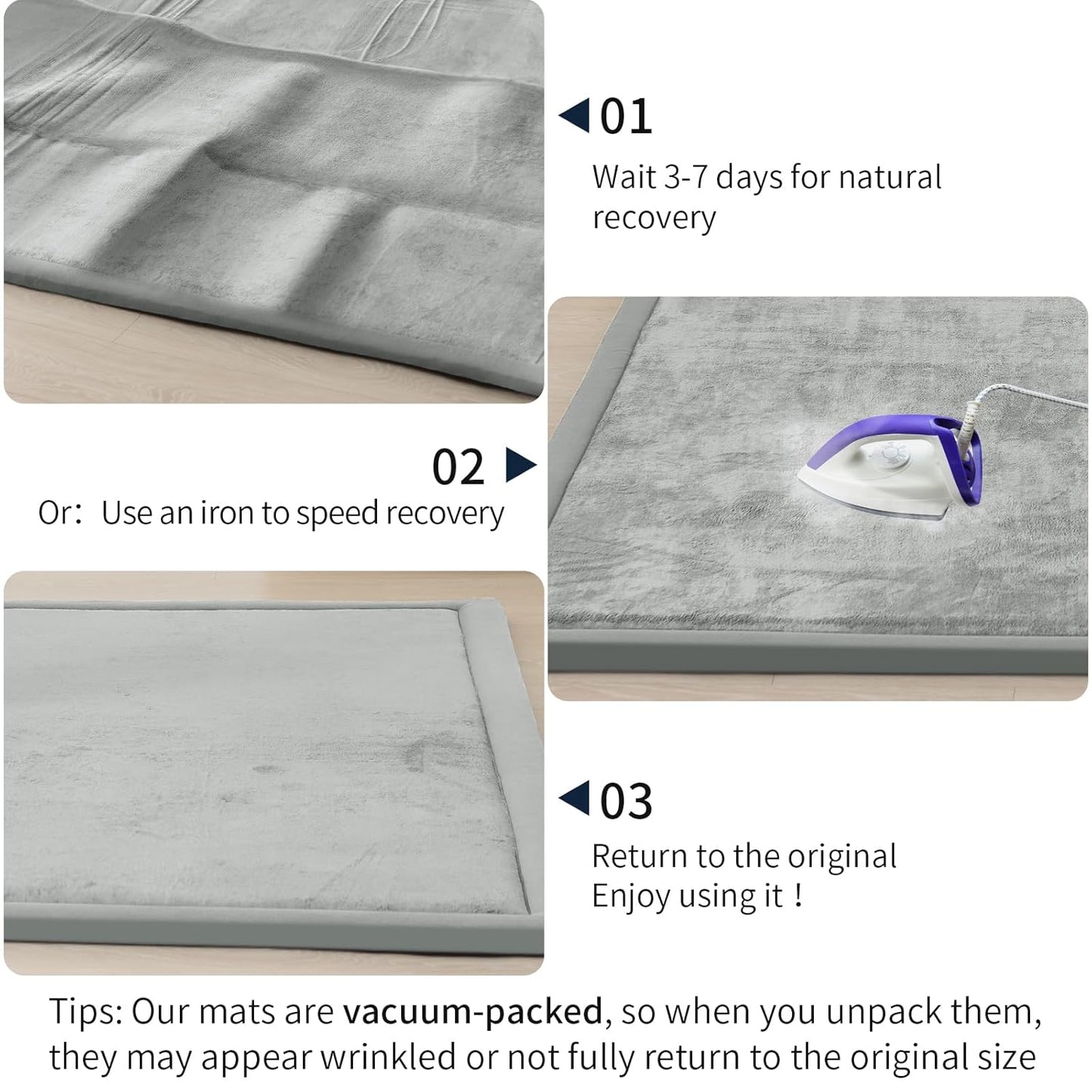 ACOMOPACK Baby Play Mat for Floor 1.3" Thick Memory Foam 50x50 Soft Velvet Playpen Mat for Kids,Infants,Toddlers,Tummy Time Crawling Mats with Non-Slip Bottom,Yoga,Tatami,Nursery Rug（Light Grey）