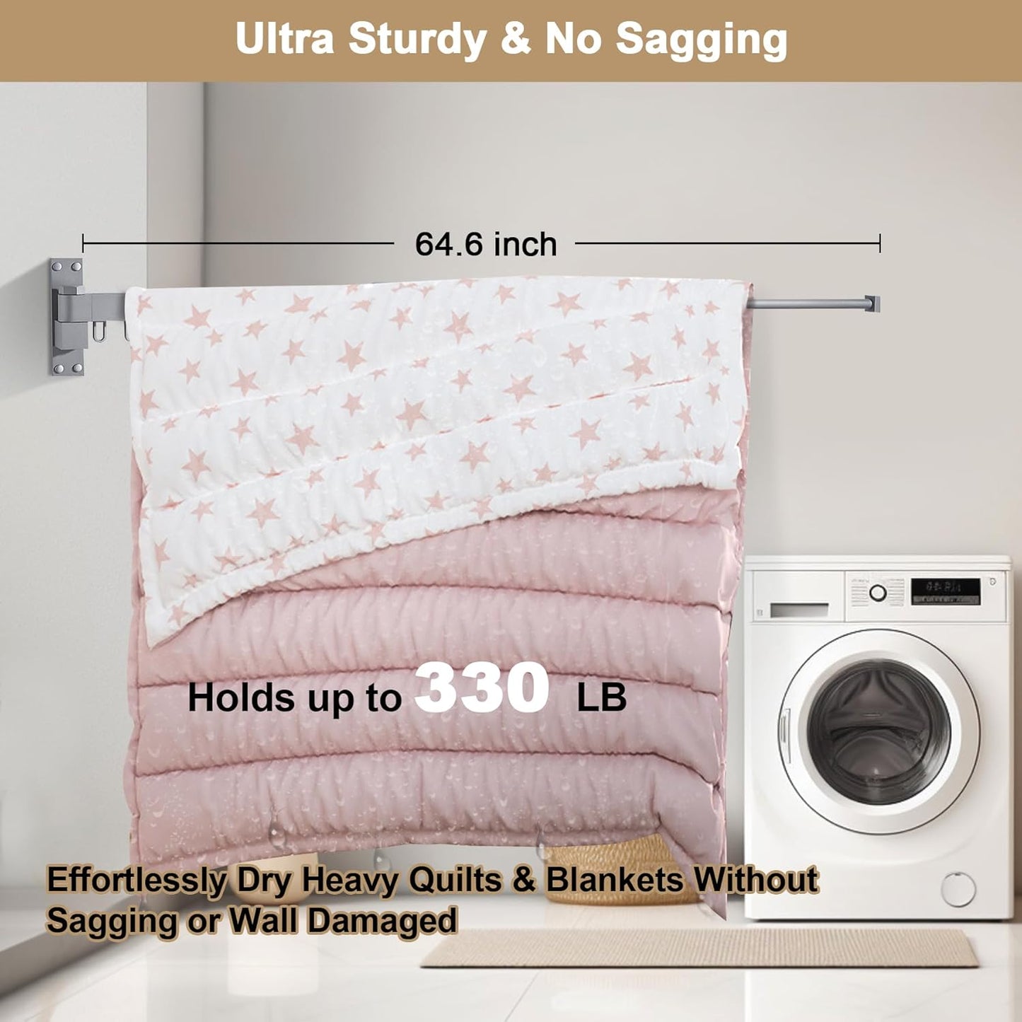 Bakala Clothes Drying Rack, Laundry Drying Rack Foldable, Heavy-Duty Space Saving Hangers, Wall Mounted Clothing Racks for Laundry Room Organization, Folding, Retractable 64" Clothes Dryer (Silver)