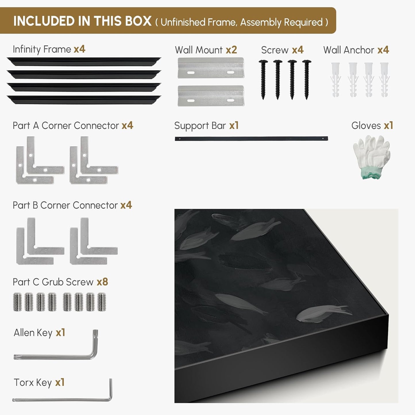 SIGNWIN 36"x72" Extra Large Framed Wall Art Monochrome Fish Silhouettes Illustration for Home Living Room Bedroom Decor (Frame Assembly Required)