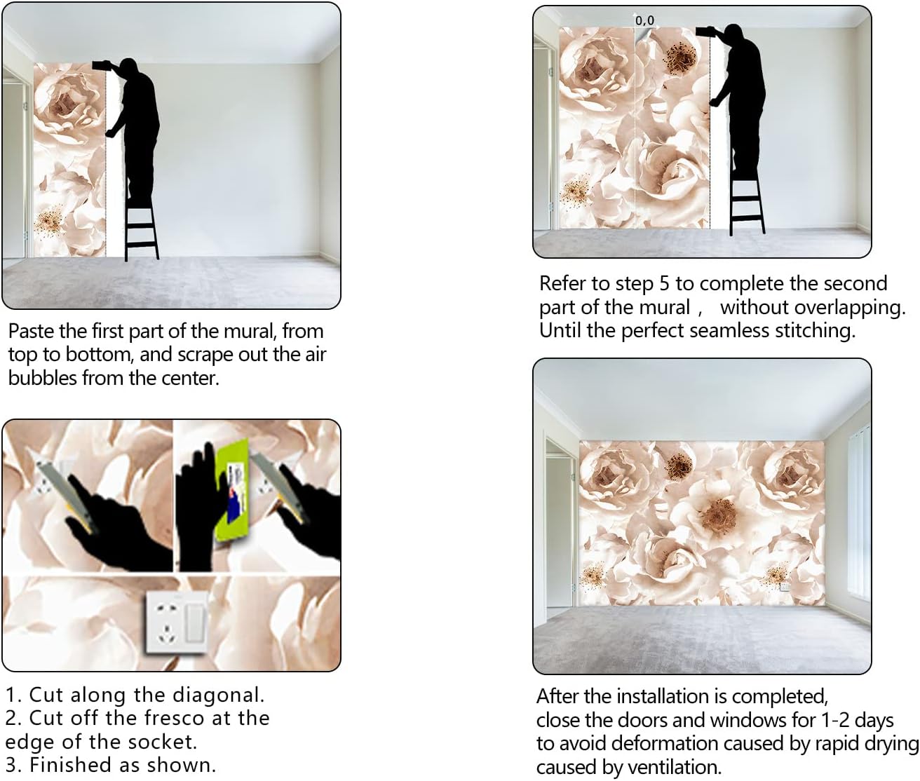 Floral wallpeper for Girls Bedroom Modern Flower Living Room Wall Mural - 160"x108"（Not Peel and Stick）