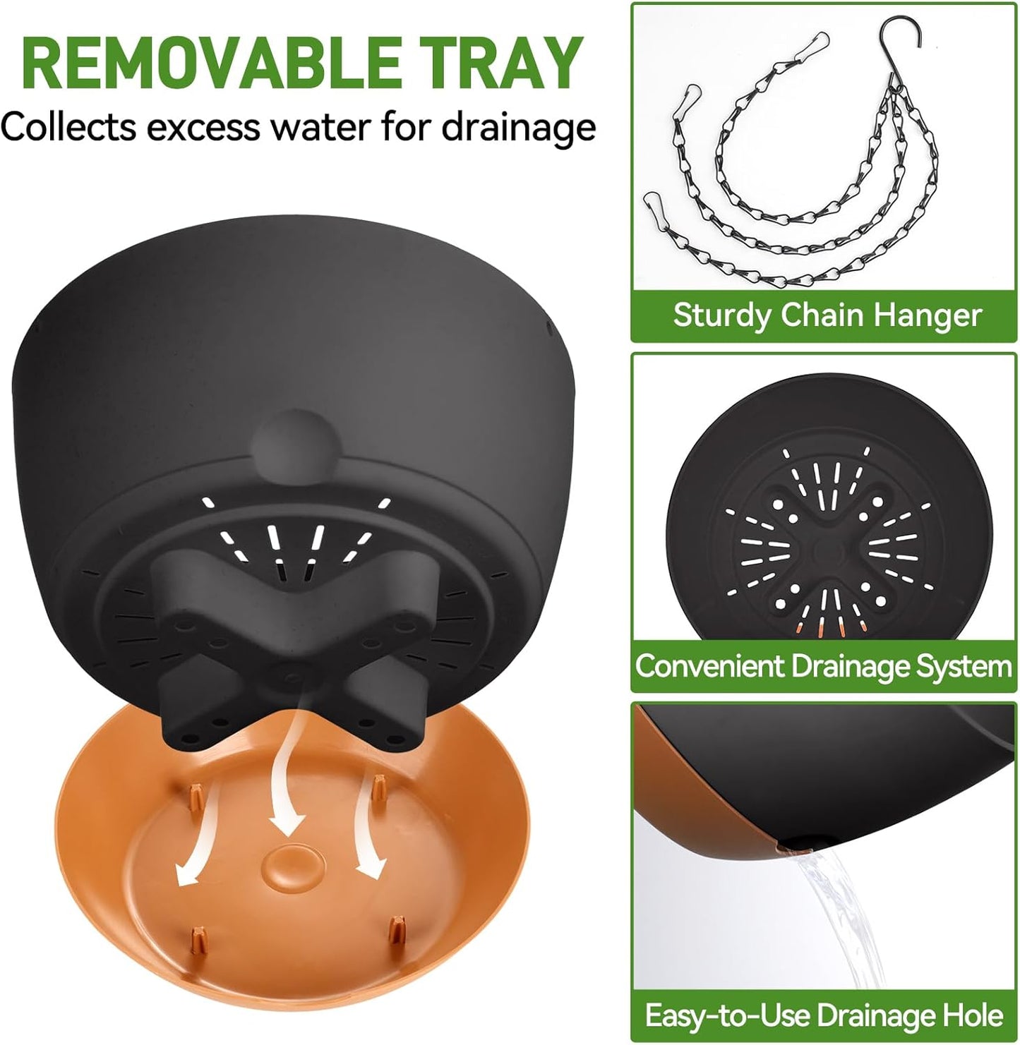 10 Inch Hanging Planters for Indoor & Outdoor Plants (2 Pack) - Self-Watering & Drainage Flower Pots with 2 Kinds of Plant Hangers for Home Decor & Garden (Deep Gray, 10 in)