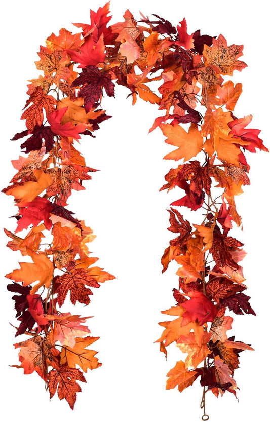 2 Pack Fall Maple Leaf Garland Artificial Maple Garland, Autumn Hanging Fall Leave Vines for Indoor Outdoor Wedding Thanksgiving Dinner Party Decor