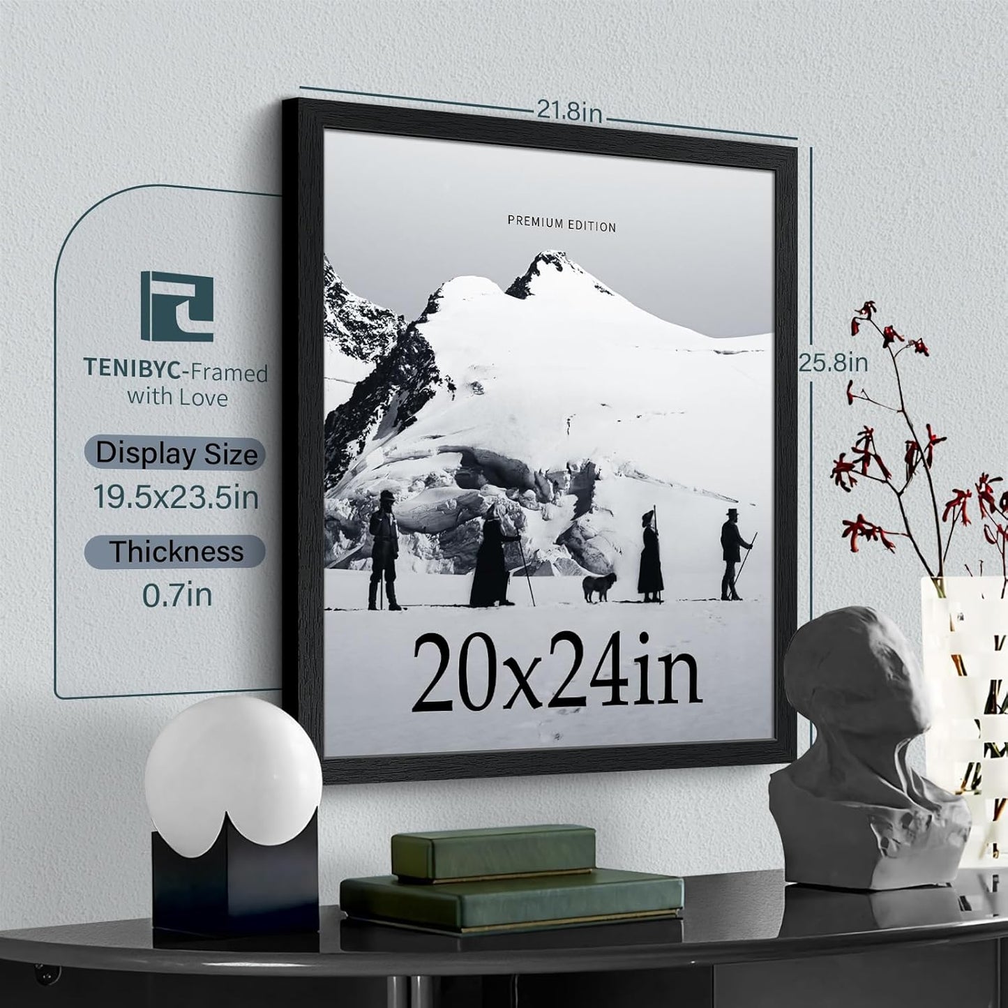 20x24 Picture Frame Set of 3, Textured Black Solid Wood Poster Frame, Wall Gallery Frame