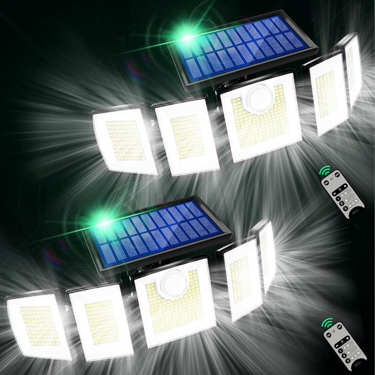 Solar Lights Outdoor Waterproof Motion Sensor - 416 LEDs 3000 Lumens Super Bright 3 Brightness 3 Modes 2400mAh 360° Illumination 32ft Solar Flood Security Light for Outside - 2Pack