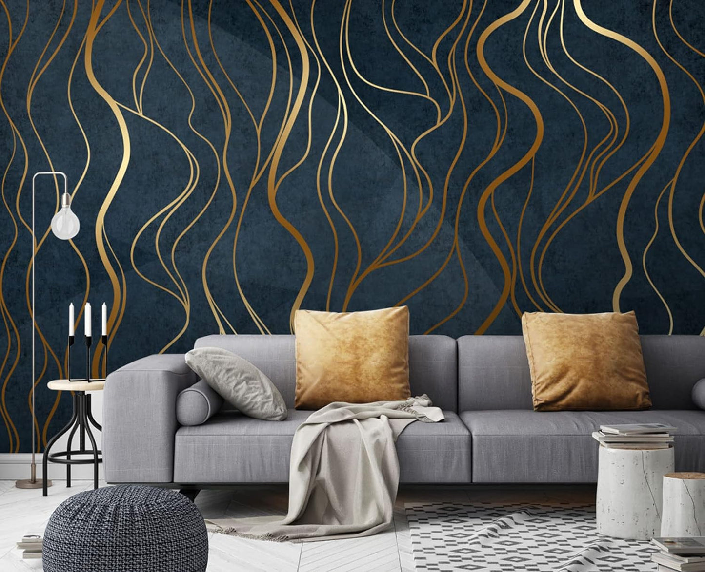Simple Golden Lines Wall Mural Wallpaper for Bedroom 103" x 69"