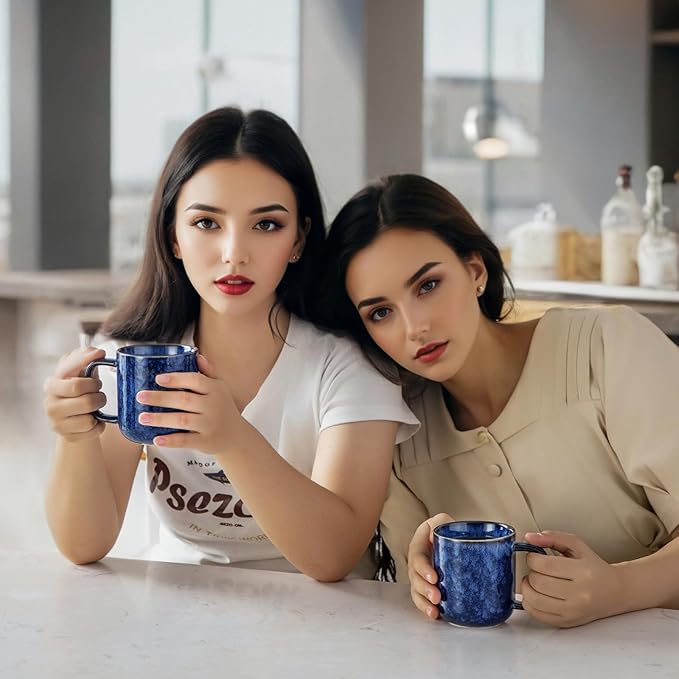 vancasso STARRY Coffee Mugs Set, 12 oz Ceramic Coffee Cups for Latte Hot Tea Cappuccino Cocoa Milk Stoneware Cups Set of 6, Dishwasher & Microwave Safe, Blue