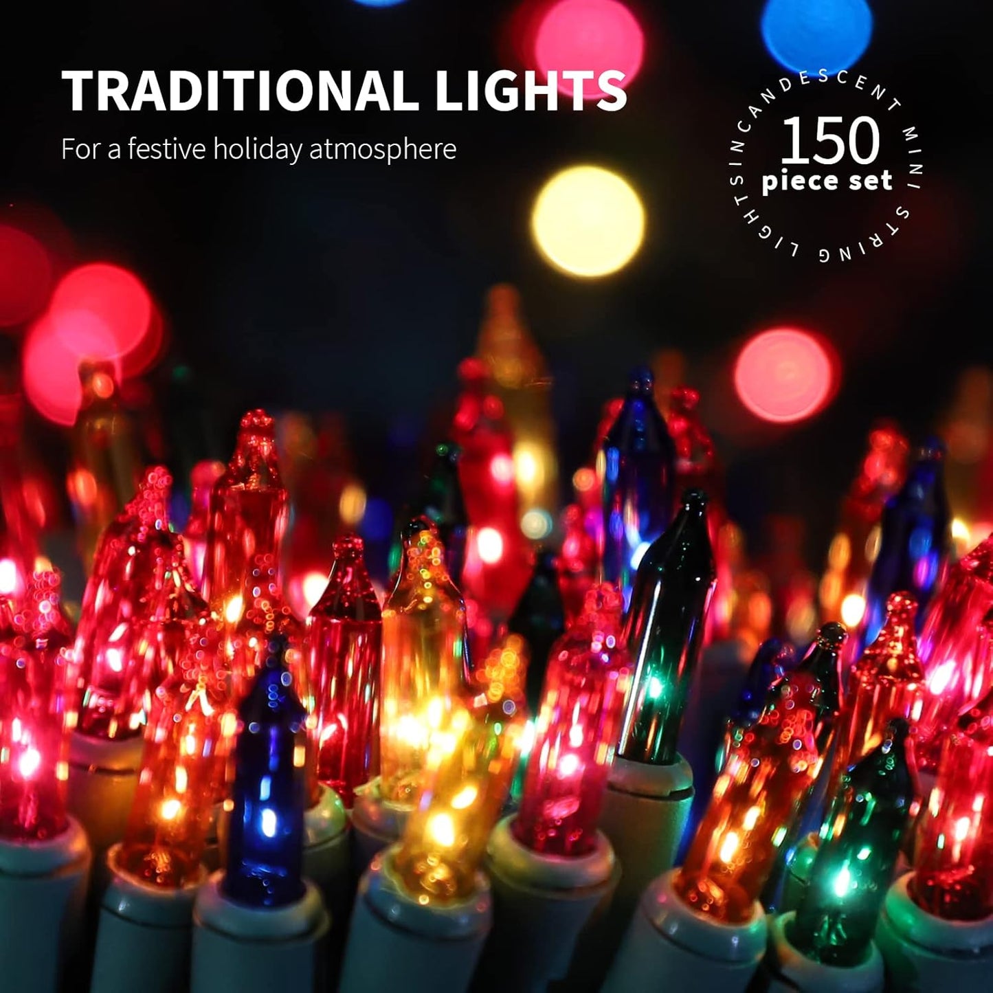 150LIGHTS Multi Extra-Bright with End Connectors Christmas Decorative Lights 9.72m UL Certified Mini String Light Set Waterproof for Home Garden Holiday Christmas Tree Party Patio Wedding