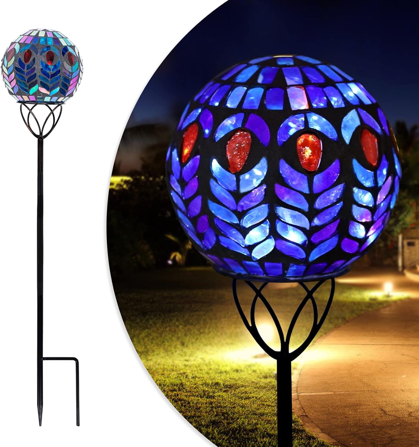Afirst Solar Outdoor Garden Lights Decorative - Mosaic Solar Stakes Gazing Ball Waterproof Outdoor Lights Stakes for Pathway Yard Lawn Decoration(Multi)