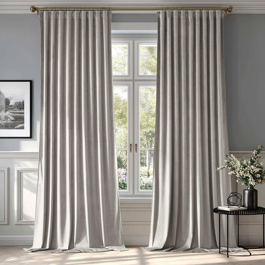 MIULEE Silver Gray Velvet Curtains 108 inches 2 Panels - Luxury Room Darkening Window Drapes for Bedroom Living Room Thermal Insulated Super Soft Blackout Extra Long, Back Tab Rod Pocket Pinch Pleated