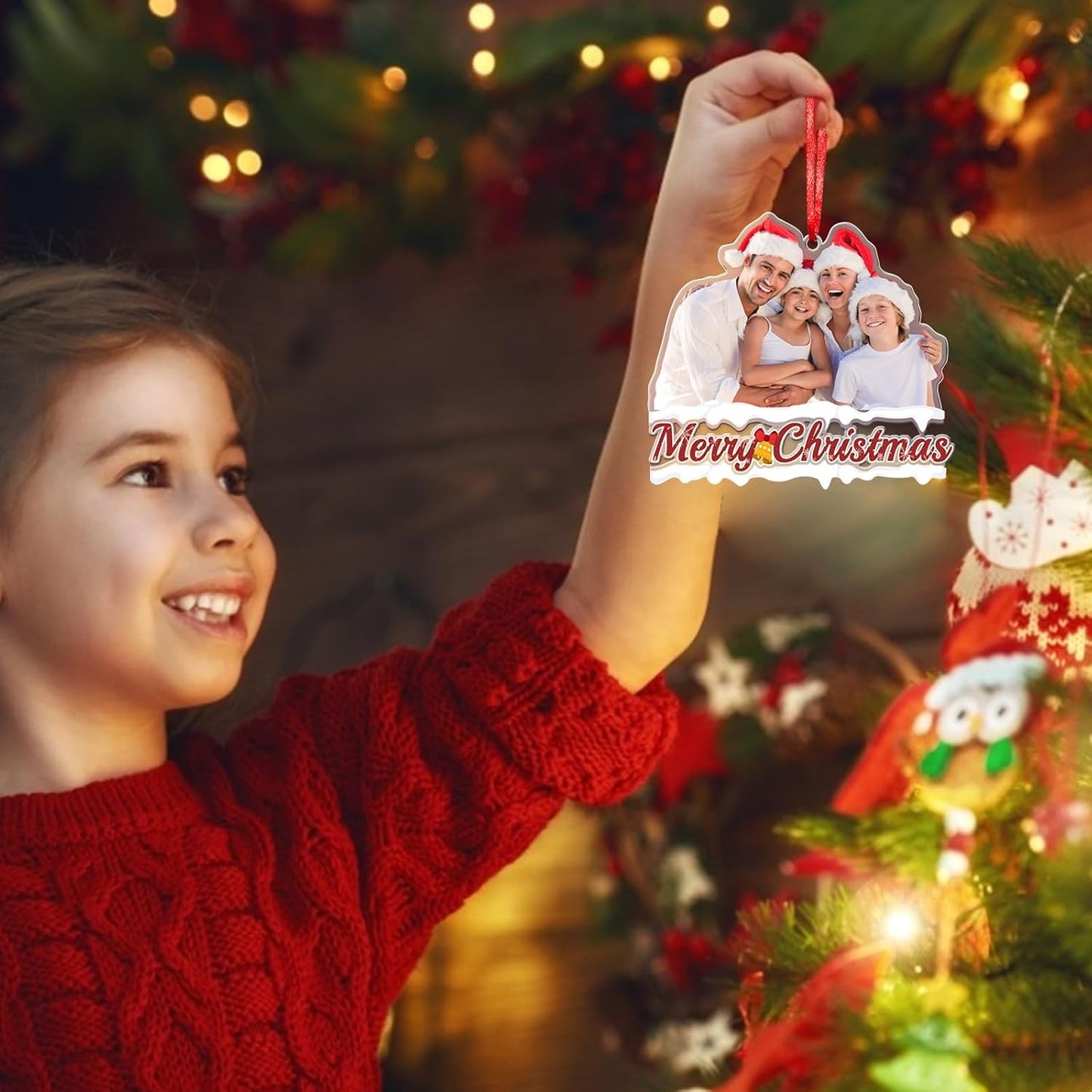 Amlion Personalized Your Photo Ornament,Custom Photo Ornament with Text Customized Acrylic Family Picture Ornament Decor Xmas Gift for Kids Mom Dad Husband Wife Friend Pet