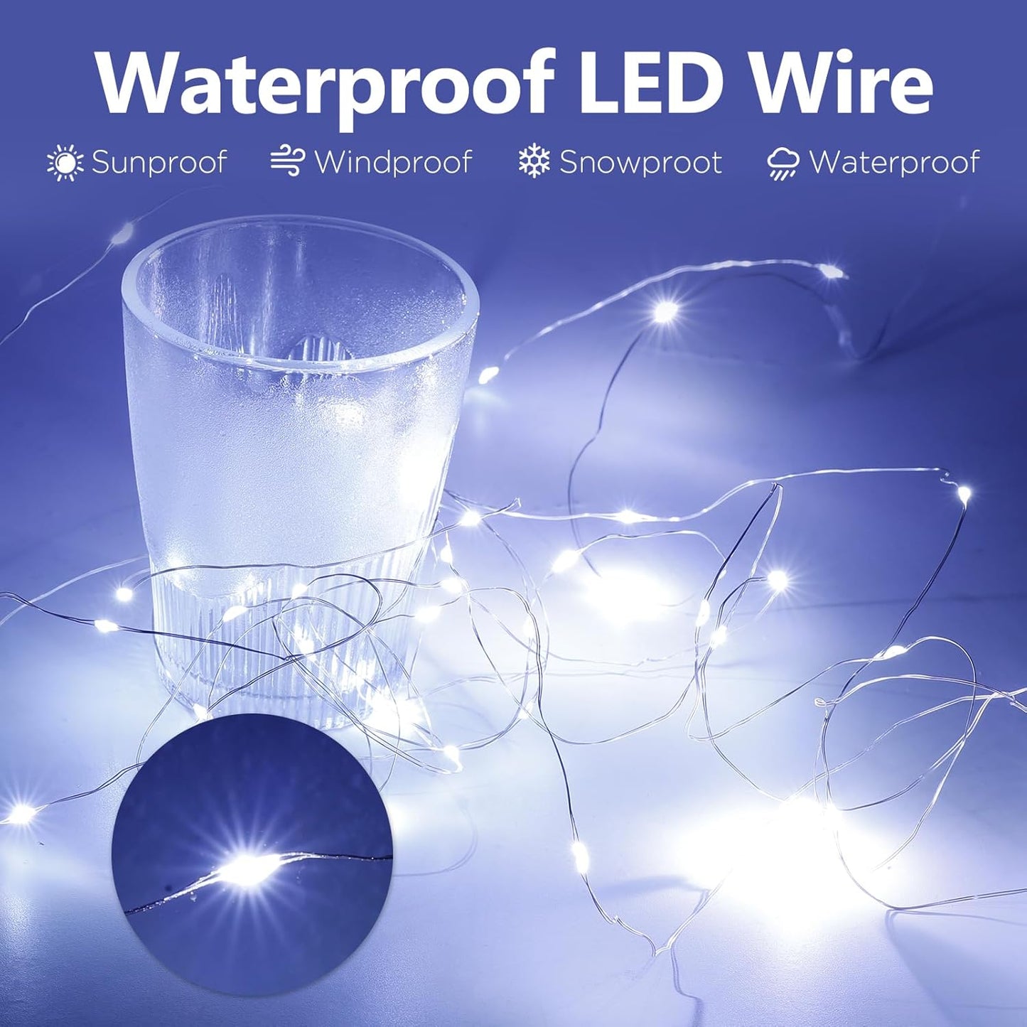 Fairy Lights Battery Operated String Lights 16.4ft 50LED Flashing and Constant Light Waterproof Silver Wire for Christmas DIY Party Bedroom Wedding (White, 4 Pack)