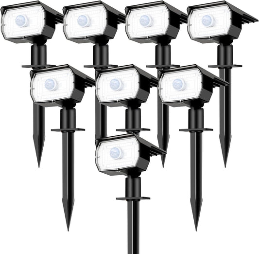 [ 8 Pack/56 LED ] Solar Lights Outdoor Motion Sensor, Spot Landscape Lighting with 3 Modes, Waterproof Spotlights Dusk to Dawn for Outside Yard Tree Garden Pathway Sidewalk Driveway, Cool White
