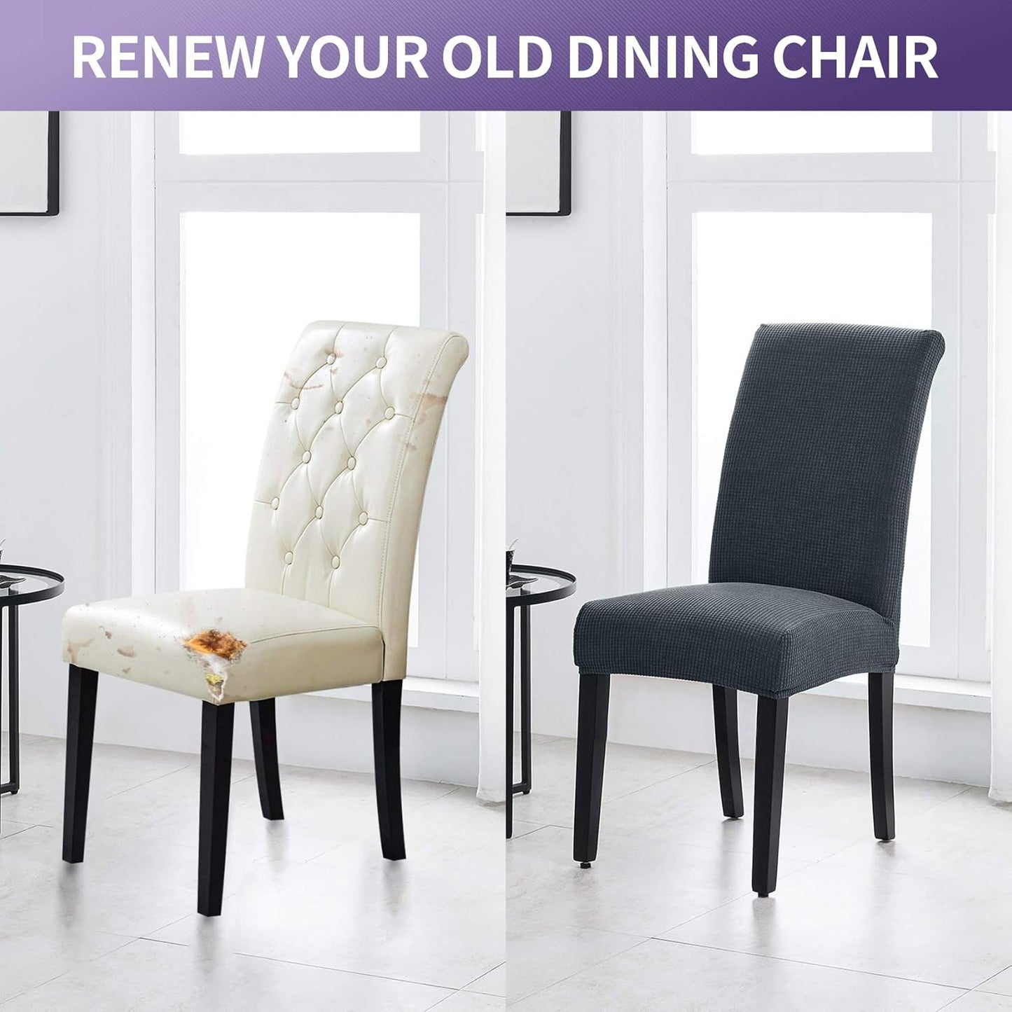 Joccun Chair Covers for Dining Room Set of 6, Dining Chair Slipcovers Stretch Dining Room Chair Covers Seat Protector,Washable Parsons Chair Cover for Home,Hotel,Banquet(Gray,6 Pack)