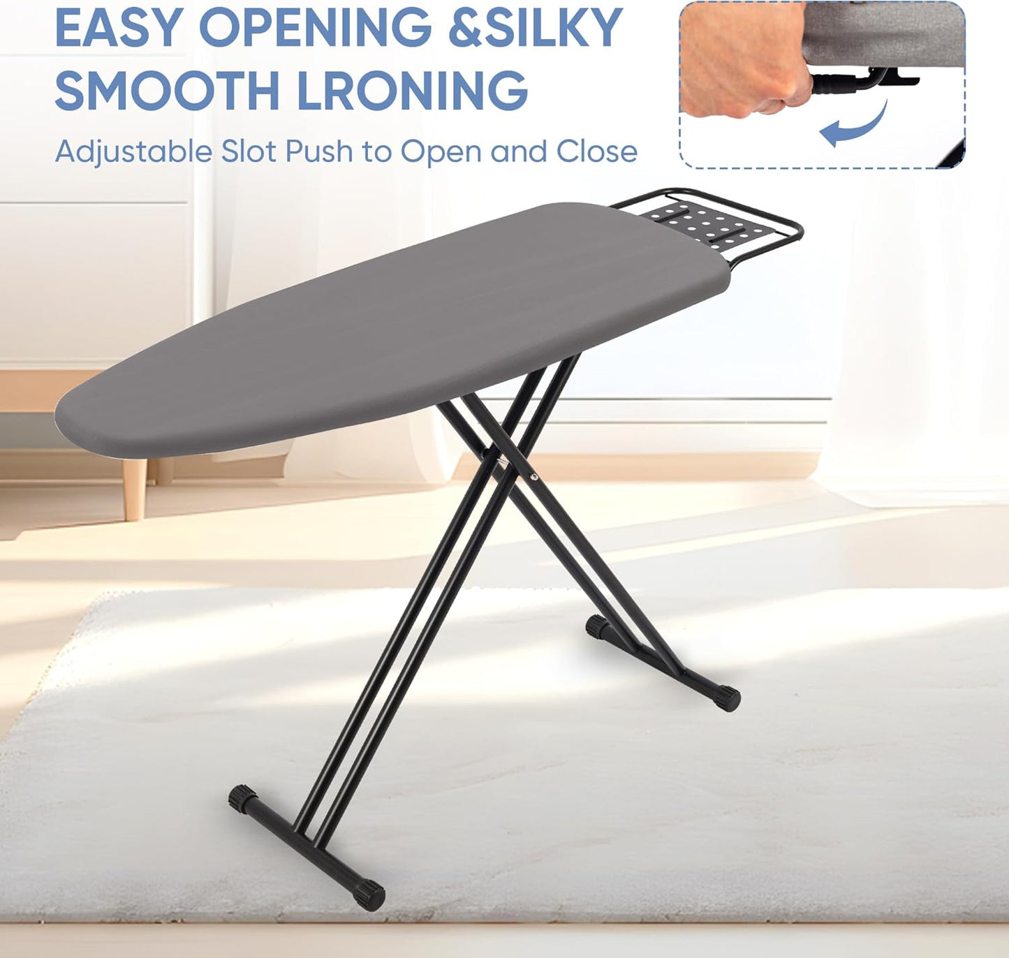 Full Size Ironing Board 47" X 15" with Heat Resistant Cover and Thicken Felt Pad, Safety Iron Rest, Anti-Skid Feet, Height Adjustable, Heavy Duty
