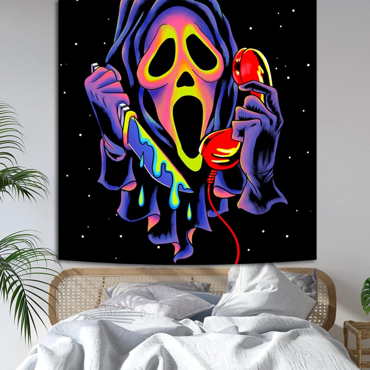 SparkLia Blacklight Horror Skull Tapestry, UV Reactive Neon Scary Face Wall Hanging, Glow in the Dark Spooky Decor for Bedroom, Gaming Room & Party - 30 x 40 inches