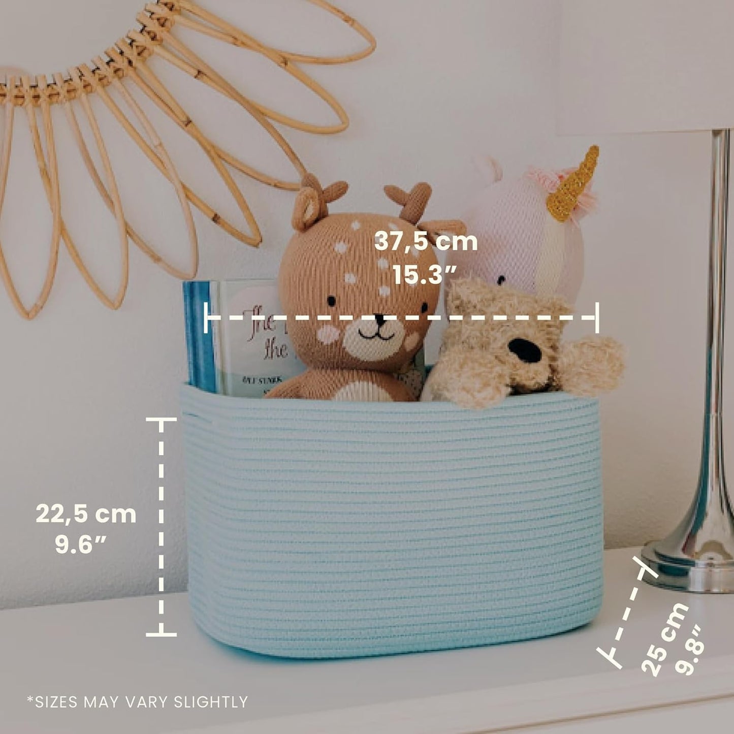 OrganiHaus Woven Storage Baskets for Organizing, Cotton Rope Organizer Bins for Shelves, Closet & Nursery, Dog Toy Basket, Decorative Bins for Toys, Towels & Books - 15x10x9, Blue