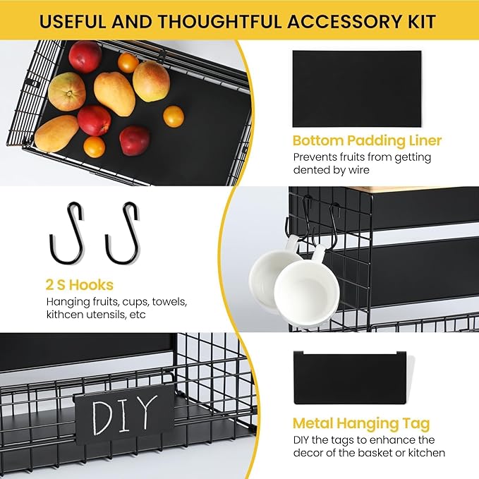 [WIDER Shelf]2 SET Strong Magnetic Shelf Basket for Fridge with Tag & Bamboo Top, XXL Large Magnetic Spice Rack Shelves for Side of Refrigerator, Kitchen Pantry Storage Organizer for Food Fruit Veg