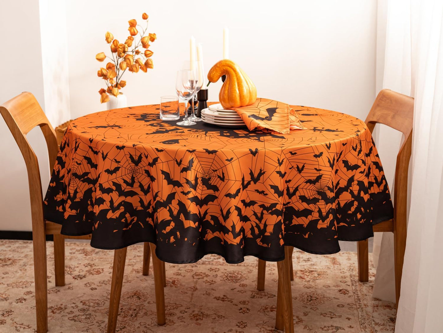YiHomer Halloween Silhouettes Tabletop for Halloween Decorations, Dinner Parties and Scary Movie Nights, Horror Night, Tablecloth, 70" Round